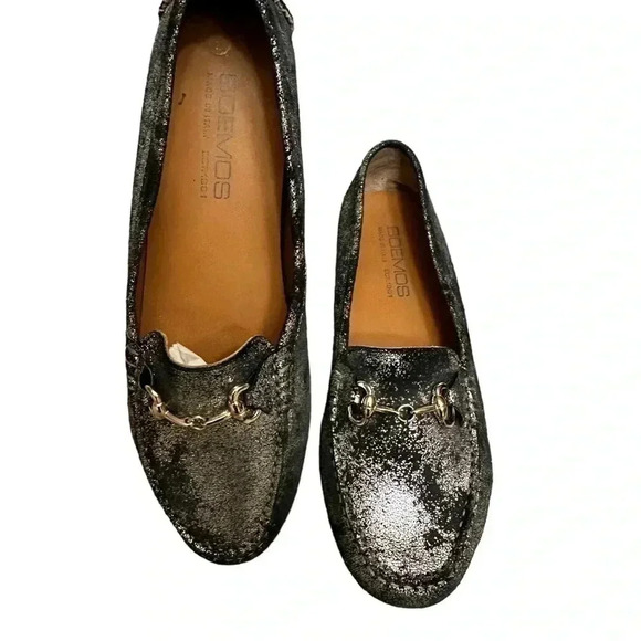 Boemos Italy Silver Metallic Suede Leather Loafer Flats Slip On Womens size 10 - Picture 3 of 15